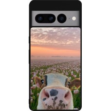 Coque Google Pixel 7 Pro - Silicone rigide noir Cow with tulips Spring 2026