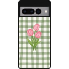 Coque Google Pixel 7 Pro - Silicone rigide noir Green vichy tulips Spring 2026