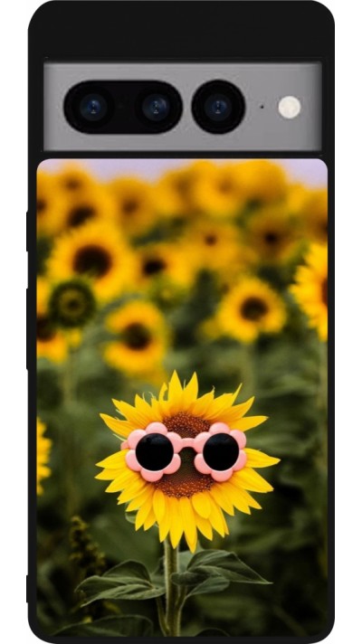 Coque Google Pixel 7 Pro - Silicone rigide noir Sunflower with glasses Spring 2026