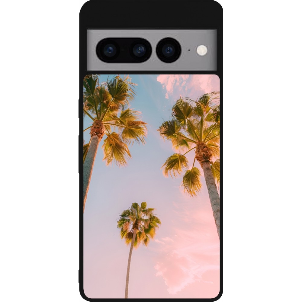 Coque Google Pixel 7 Pro - Silicone rigide noir Summer 2025 Palmiers