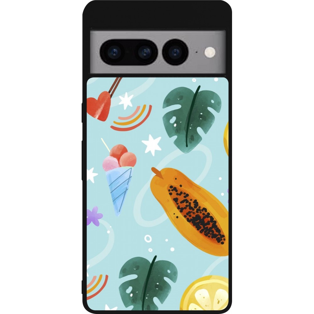 Coque Google Pixel 7 Pro - Silicone rigide noir Summer 2025 Pattern papaya