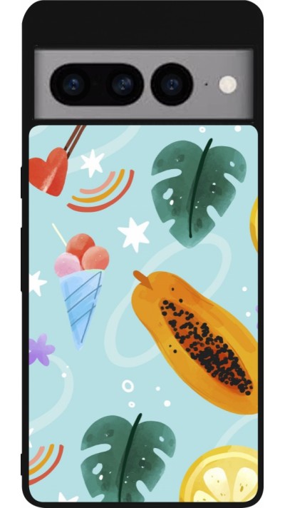 Coque Google Pixel 7 Pro - Silicone rigide noir Summer 2025 Pattern papaya