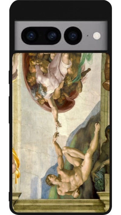 Coque Google Pixel 7 Pro - Silicone rigide noir Tableau art - La Création d’Adam - Michel-Ange