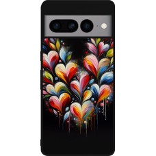 Coque Google Pixel 7 Pro - Silicone rigide noir Valentine 2024 Coeur Noir Abstrait
