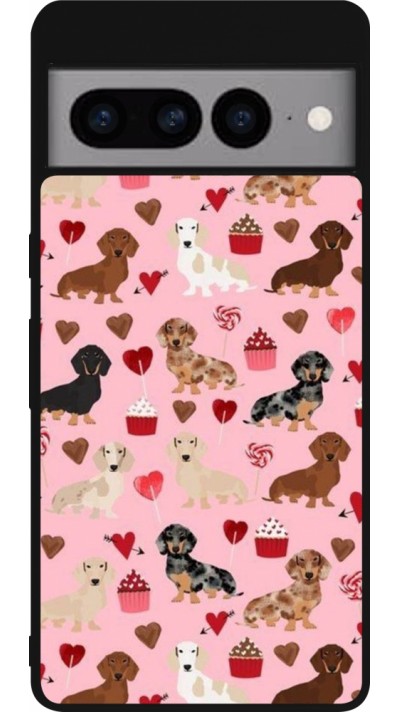 Coque Google Pixel 7 Pro - Silicone rigide noir Valentine 2024 puppy love