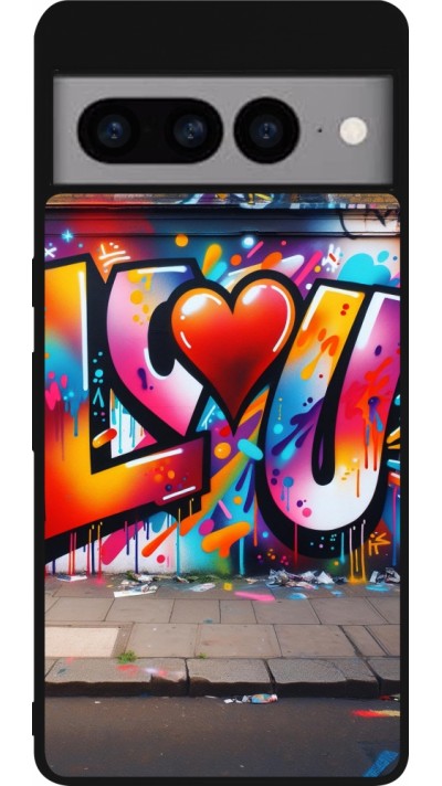 Coque Google Pixel 7 Pro - Silicone rigide noir Valentine 2025 Love U Tag