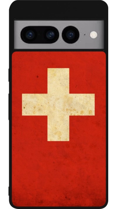 Coque Google Pixel 7 Pro - Silicone rigide noir Vintage Flag SWISS