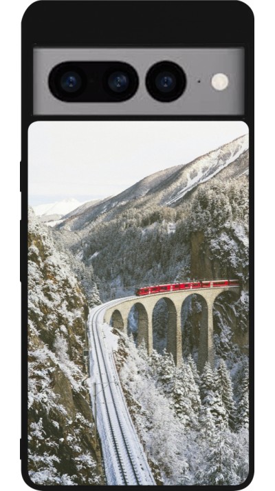 Coque Google Pixel 7 Pro - Silicone rigide noir Winter 25 Winter polar express