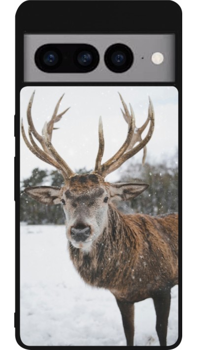 Coque Google Pixel 7 Pro - Silicone rigide noir Winter 25 Winter reindeer