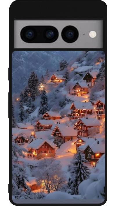 Coque Google Pixel 7 Pro - Silicone rigide noir Winter 25 Winter snowy village