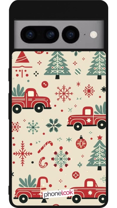 Google Pixel 7 Pro Case Hülle - Silikon schwarz Weihnachten 2024 Lkw Tanne