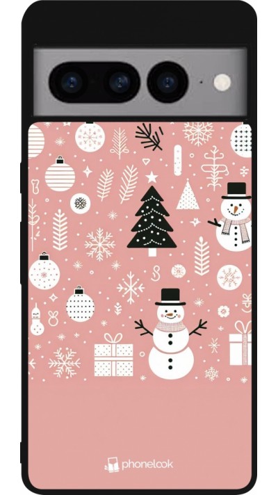 Google Pixel 7 Pro Case Hülle - Silikon schwarz Weihnachten 2024 Rose Schneemann Weihnachten