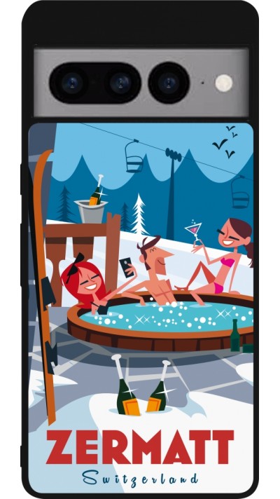 Coque Google Pixel 7 Pro - Silicone rigide noir Zermatt Mountain Jacuzzi