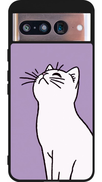 Google Pixel 8 Case Hülle - Silikon schwarz Chat auf lila Hintergrund