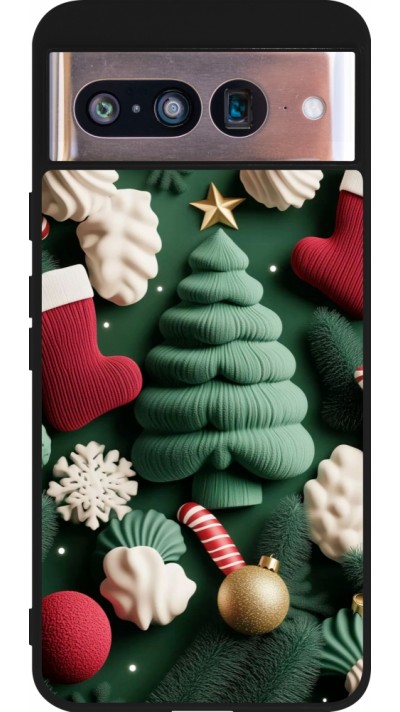 Coque Google Pixel 8 - Silicone rigide noir Christmas 25 Christmas textiles