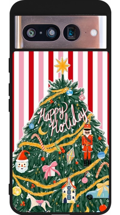 Coque Google Pixel 8 - Silicone rigide noir Christmas 25 Happy Holiday