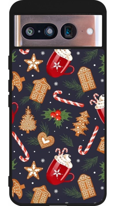 Coque Google Pixel 8 - Silicone rigide noir Christmas 25 Pattern Gingerbread House
