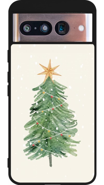 Coque Google Pixel 8 - Silicone rigide noir Christmas 25 Sketch Tree