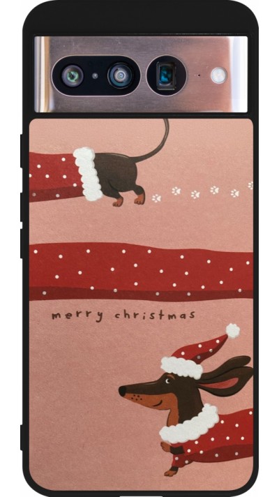 Coque Google Pixel 8 - Silicone rigide noir Christmas 25 Teckel Merry Xmas