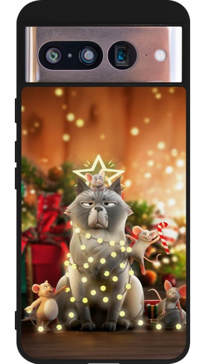 Coque Google Pixel 8 - Silicone rigide noir Christmas 25 Xmas Cat