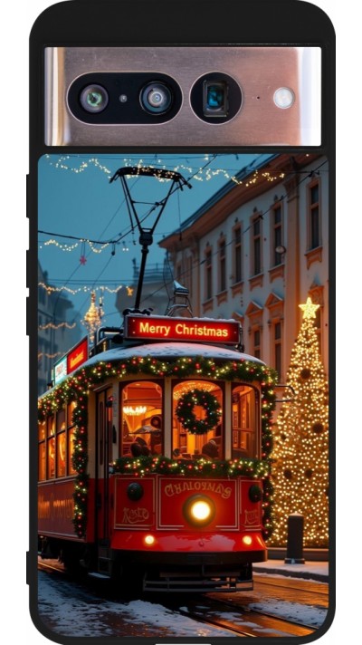 Coque Google Pixel 8 - Silicone rigide noir Christmas 25 Xmas Train