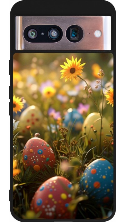 Coque Google Pixel 8 - Silicone rigide noir Easter 2026 Decorated eggs