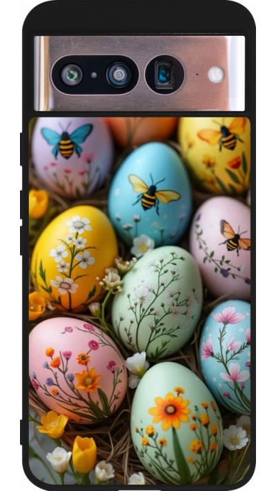 Coque Google Pixel 8 - Silicone rigide noir Easter 2026 Eggs with bees