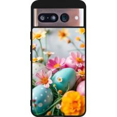 Coque Google Pixel 8 - Silicone rigide noir Easter 2026 Eggs with flowers