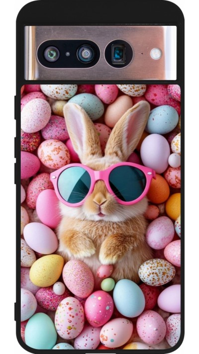Coque Google Pixel 8 - Silicone rigide noir Easter 2026 Rabbit fun