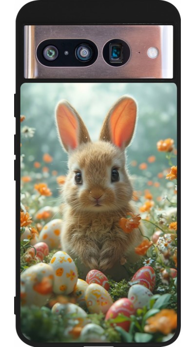 Coque Google Pixel 8 - Silicone rigide noir Easter 2026 Rabbit in the garden