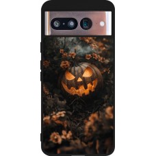 Coque Google Pixel 8 - Silicone rigide noir Halloween 2025 Pumpkin with flowers