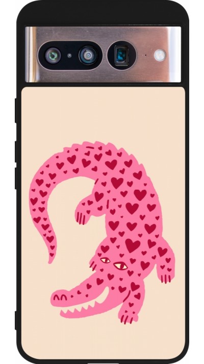 Coque Google Pixel 8 - Silicone rigide noir Pink crocodile 2026