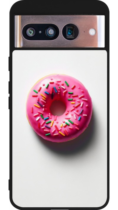 Google Pixel 8 Case Hülle - Silikon schwarz Weisser Hintergrund, pinker Donut