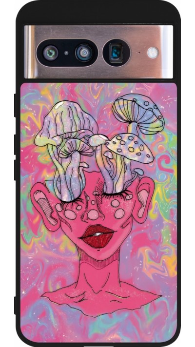 Google Pixel 8 Case Hülle - Silikon schwarz Psychedelic pink mushroom