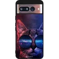 Coque Google Pixel 8 - Silicone rigide noir Red Blue Cat Glasses