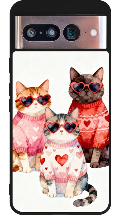 Coque Google Pixel 8 - Silicone rigide noir Saint Valentines Day 26 Cat Love