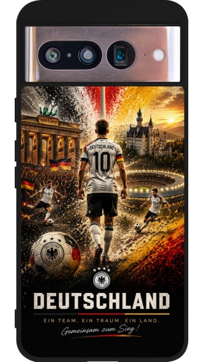 Coque Google Pixel 8 - Silicone rigide noir Football Allemagne splash 2026