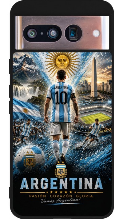 Coque Google Pixel 8 - Silicone rigide noir Football Argentine splash 2026
