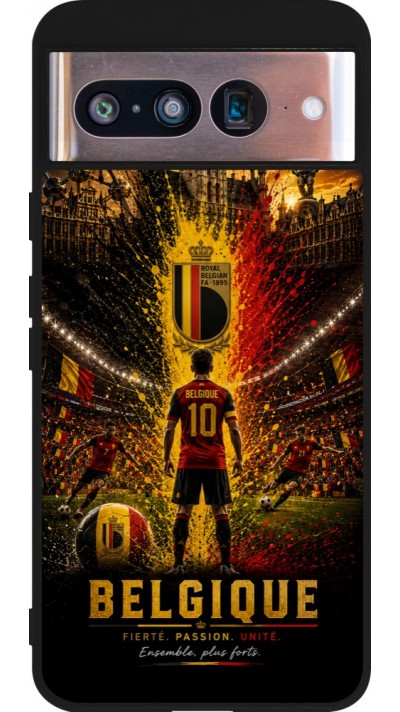 Coque Google Pixel 8 - Silicone rigide noir Football Belgique splash 2026