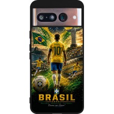Coque Google Pixel 8 - Silicone rigide noir Football Brésil splash 2026