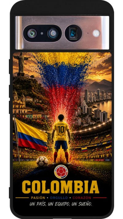 Coque Google Pixel 8 - Silicone rigide noir Football Colombie splash 2026