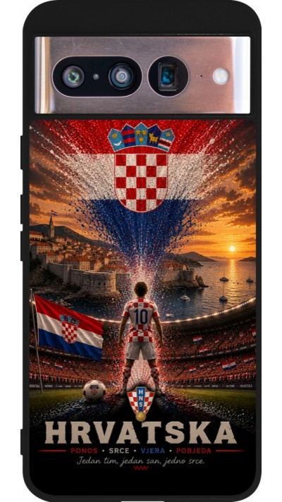 Coque Google Pixel 8 - Silicone rigide noir Football Croatie splash 2026