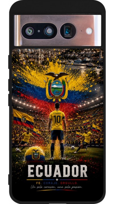 Coque Google Pixel 8 - Silicone rigide noir Football Équateur splash 2026