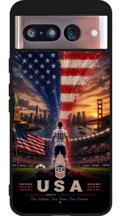 Coque Google Pixel 8 - Silicone rigide noir Football États-Unis splash 2026