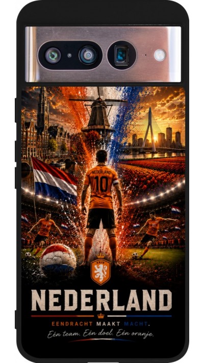 Coque Google Pixel 8 - Silicone rigide noir Football Pays-Bas splash 2026