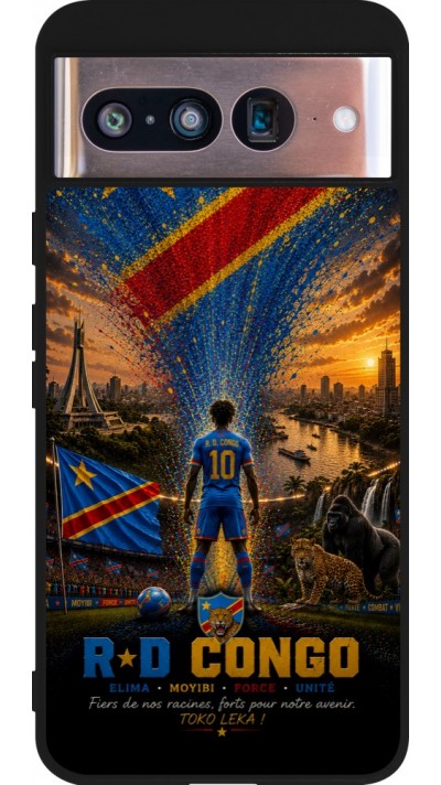 Coque Google Pixel 8 - Silicone rigide noir Football République démocratique du Congo splash 2026