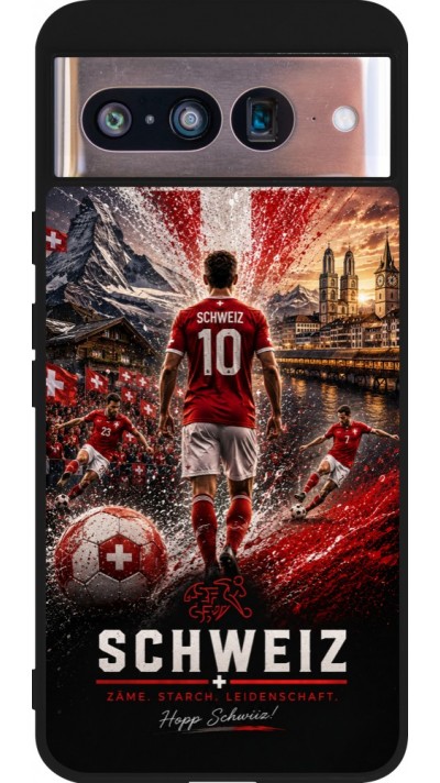 Coque Google Pixel 8 - Silicone rigide noir Football Schweiz splash 2026