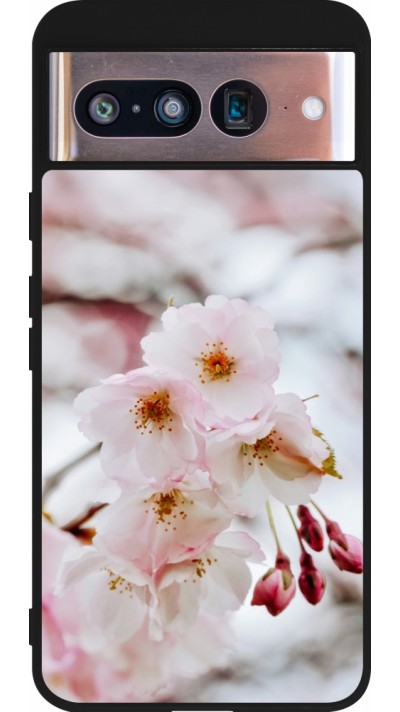 Coque Google Pixel 8 - Silicone rigide noir Cherry tree 2026