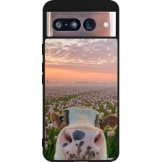 Coque Google Pixel 8 - Silicone rigide noir Cow with tulips 2026