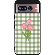 Coque Google Pixel 8 - Silicone rigide noir Green vichy tulips 2026